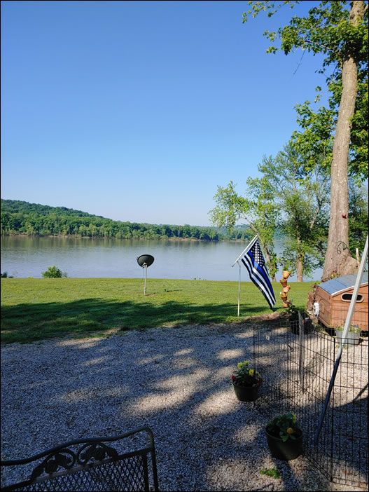 view of the Ohio River from a riverfront campsite