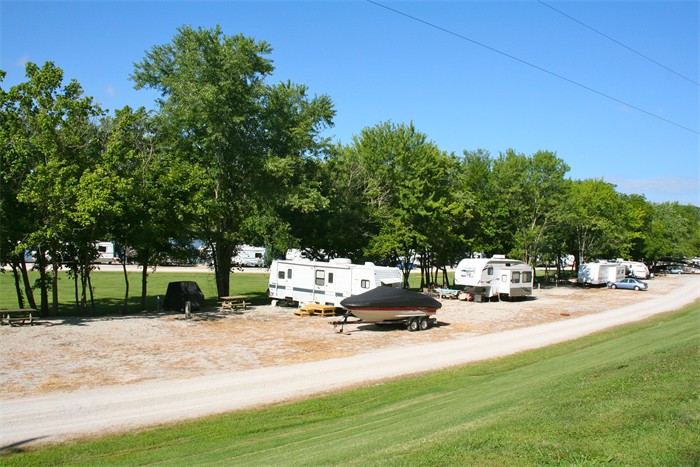 Sites are all large enough to hold an RV, vehicle, and a recreational boat trailer.